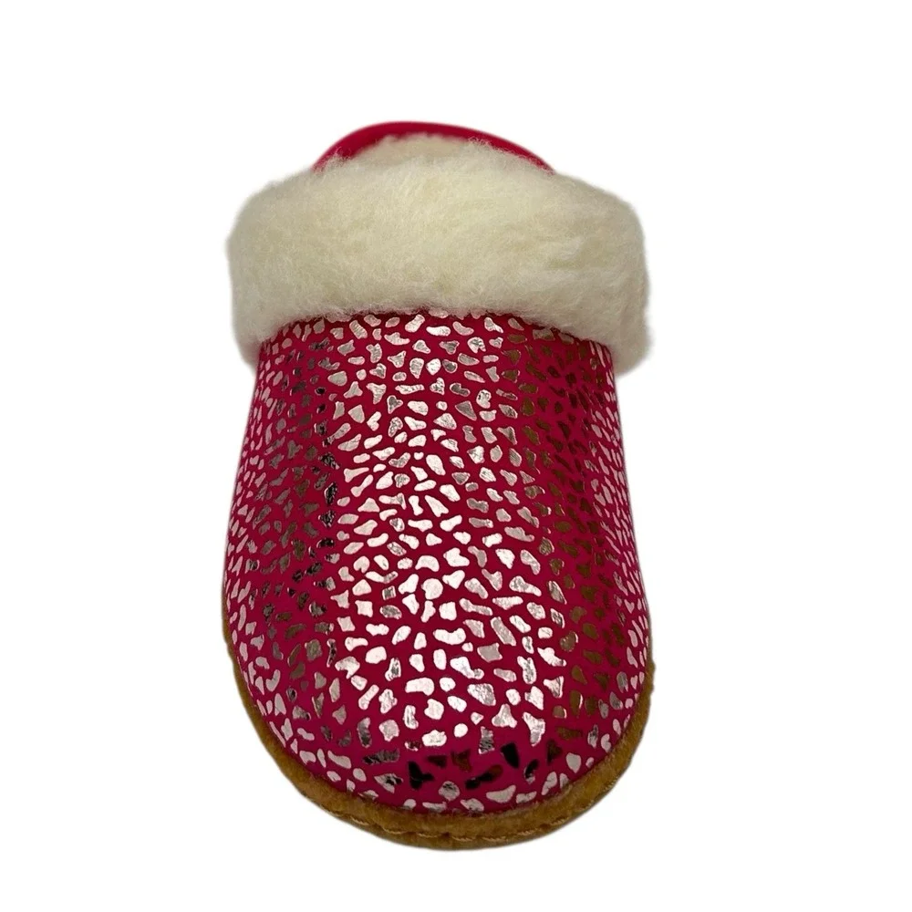 SOREL Nakiska Youth Girls Faux Fur Slippers‎ Size 5 Pink - Silver Animal Print